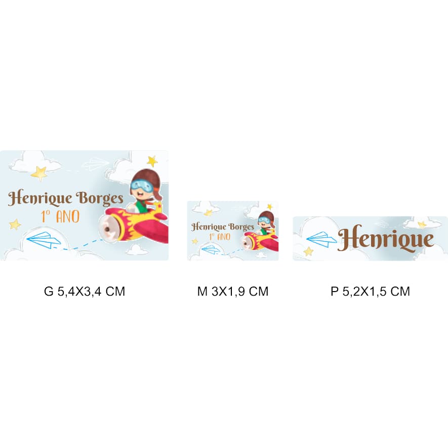 Etiquetas Escolares Personalizadas Tema Aviador Kit com 42 Unidades