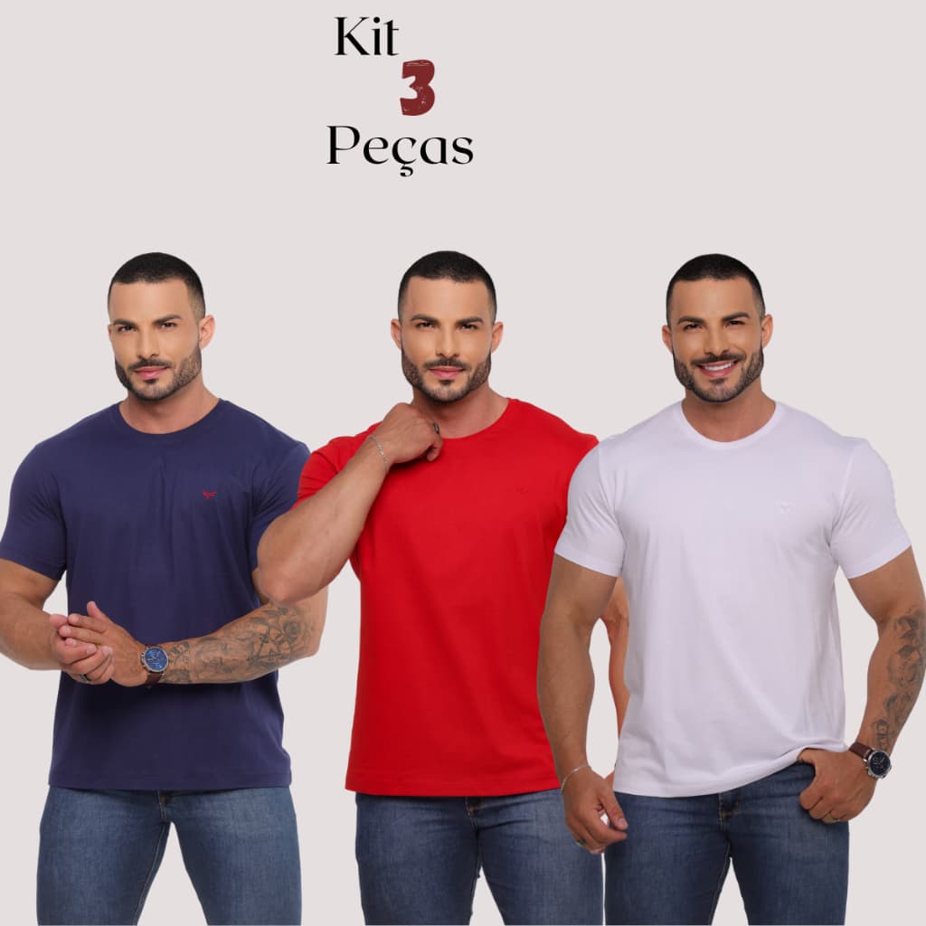 Kit Camiseta Casual Unissex Algodão 100% Lisa Confortável e Leve Estilo Tradicional