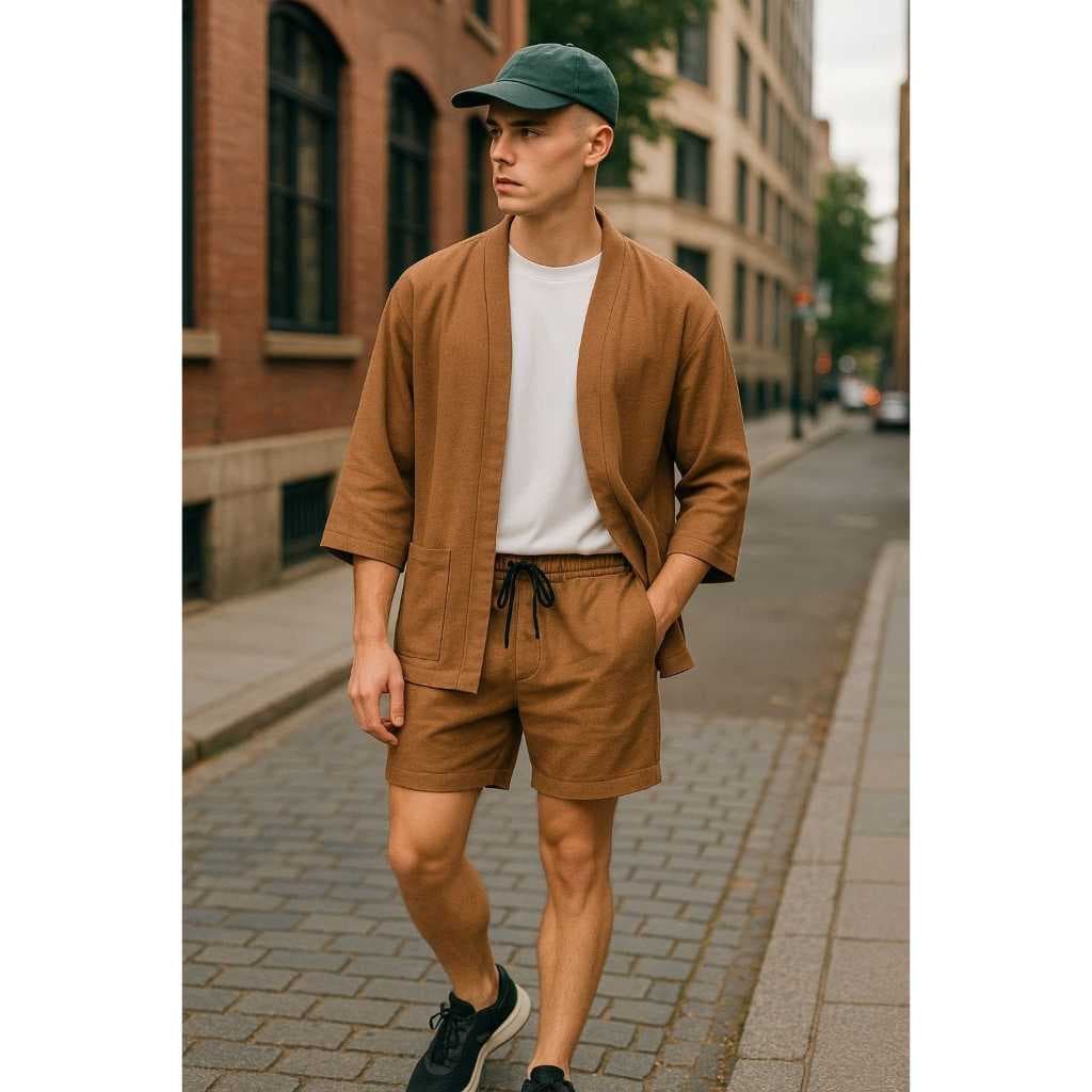 Conjunto Masculina Duna De Verao Shorts e Kimono Moda Praia