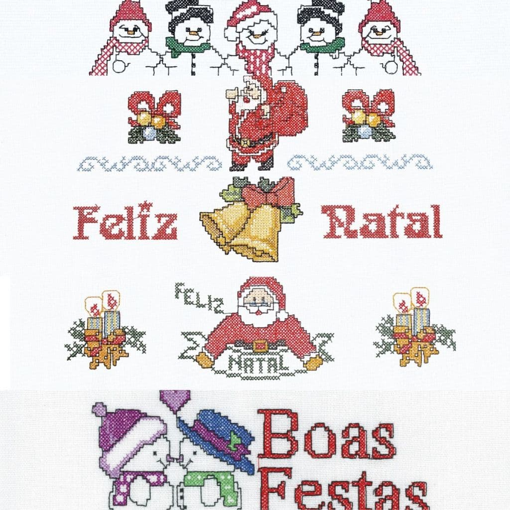 Kit com 15 Faixas ponto cruz de Natal e + 1 faixa digital de brinde medidas 9,7 cm x 50 cm de compr p/ panos de prato