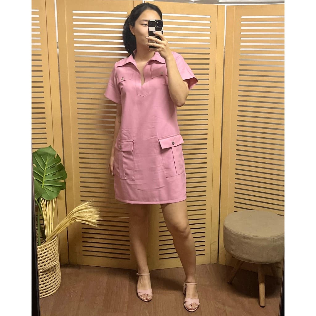 Vestido Chemise c/ Bolsos Marant Gola Camisa Lançamento Verão