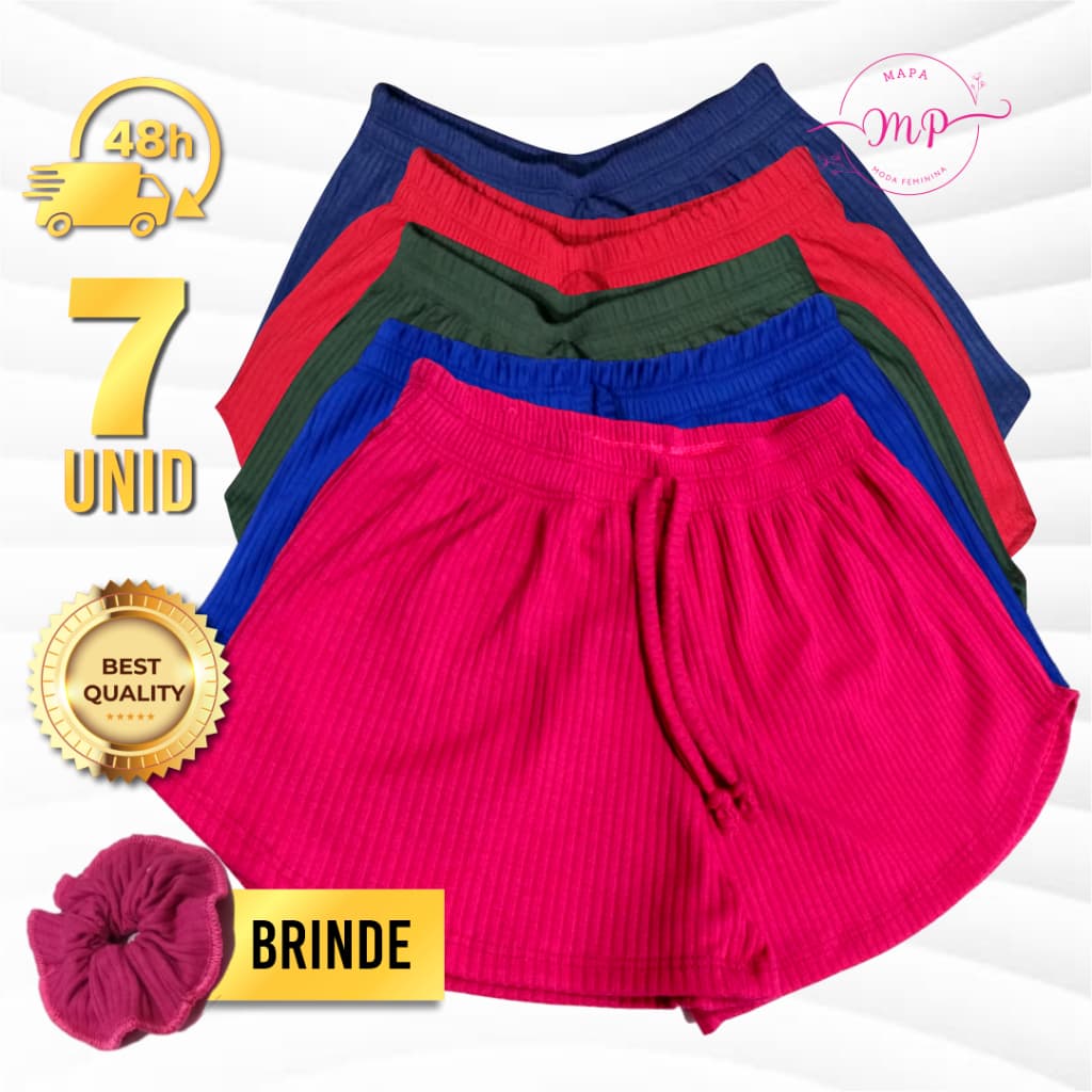Kit 7 Short Infantil Premium Malha Canelado Shortinho Curto  Leve Moda Roupa Feminina