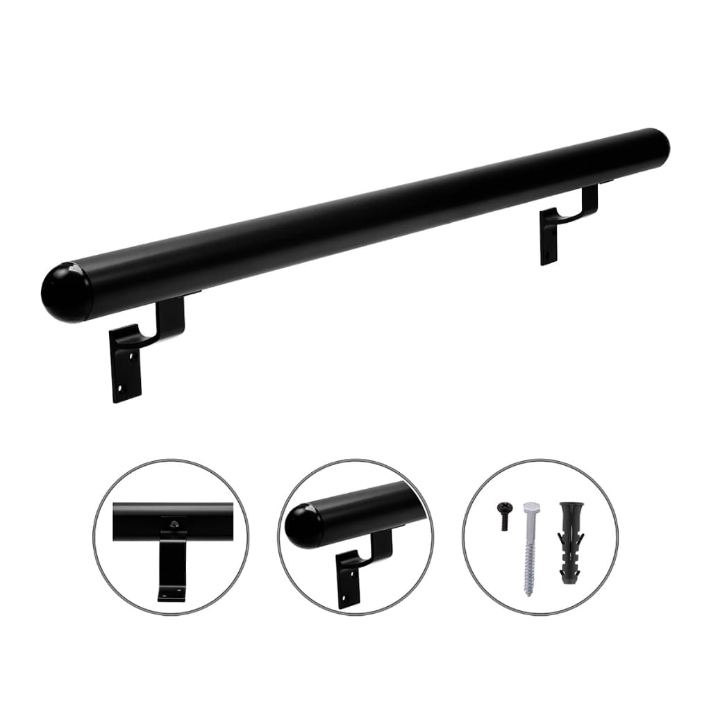 Tubo Corrimão Alumínio Preto 1 Metro 2” | Kit Completo com Suportes Buchas e Parafusos