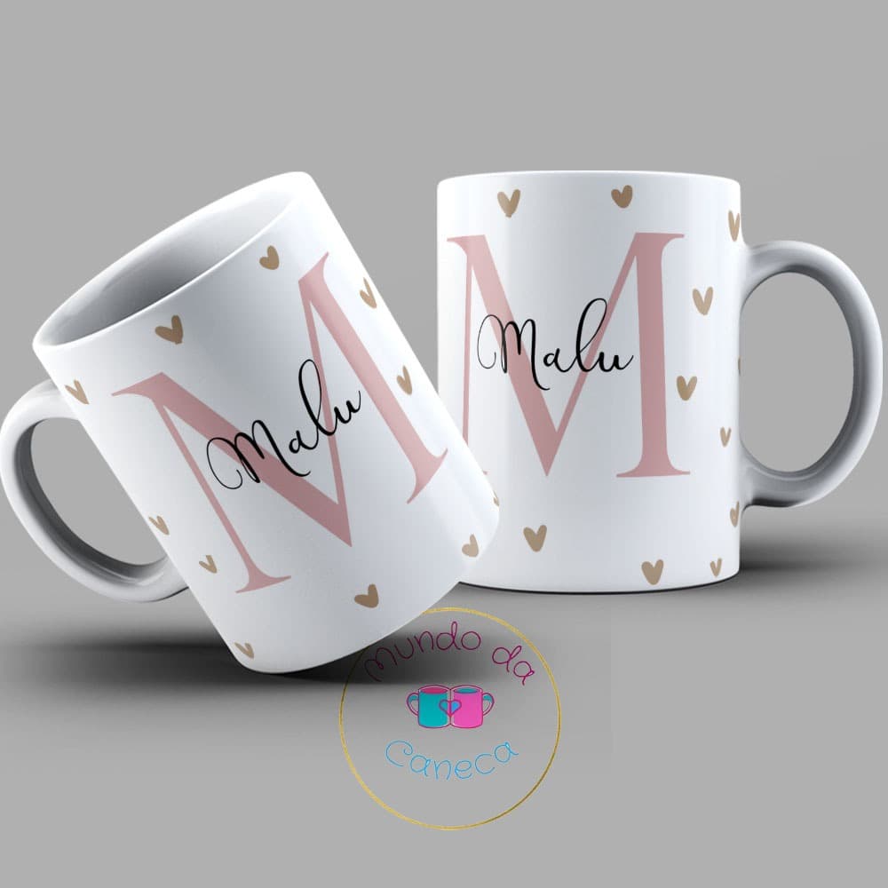 Caneca Personalizada com Inicial e seu Nome dos dois lados de Porcelana (Temos todas as Letras)