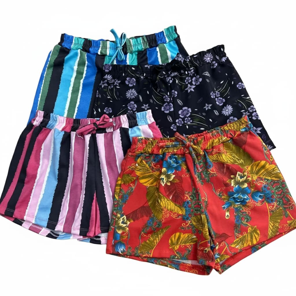 Kit 2 ou 4 Short Feminino Verão Estampado em Malha Crepe Tecido Leve — Ideal para o Calor e Dia a Dia