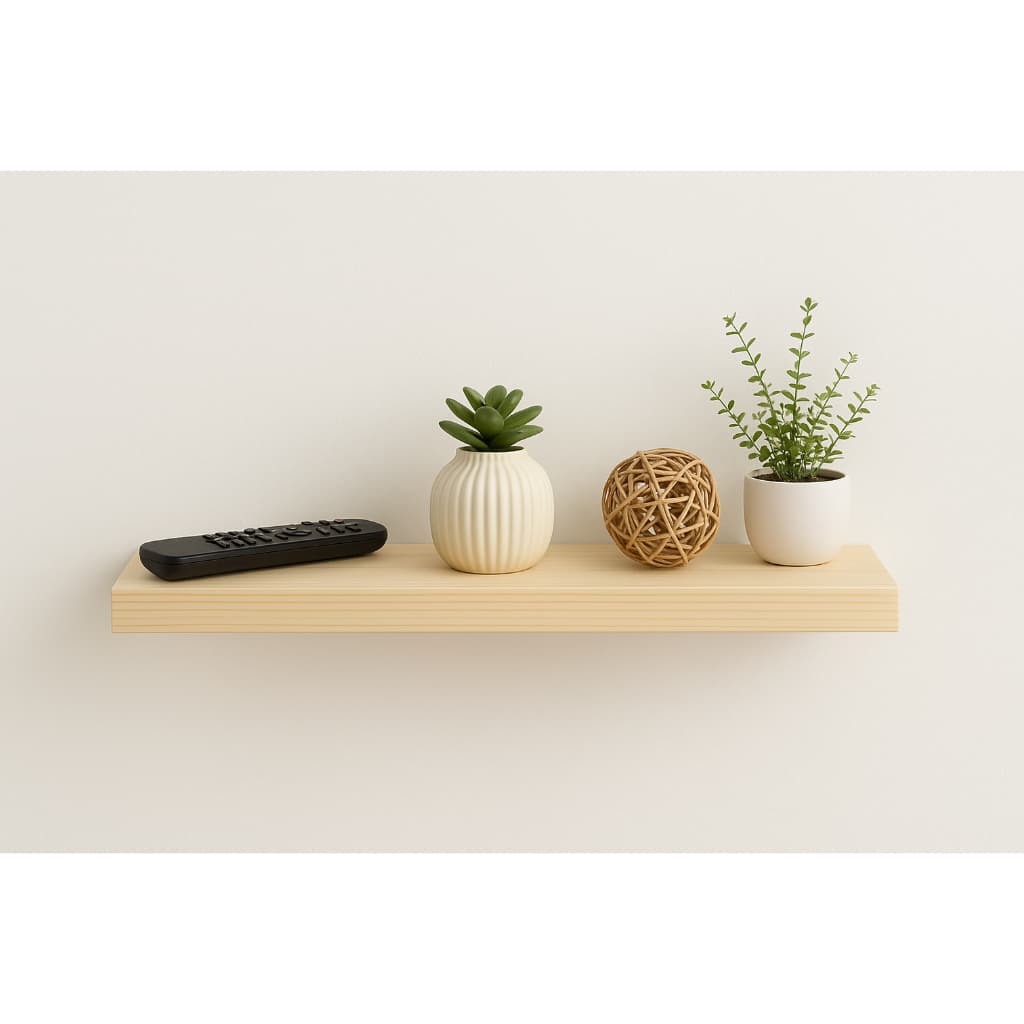 Kit 2 Prateleiras Para Sala 50x15cm Suporte Invisível Pinus Maciça Organizadora