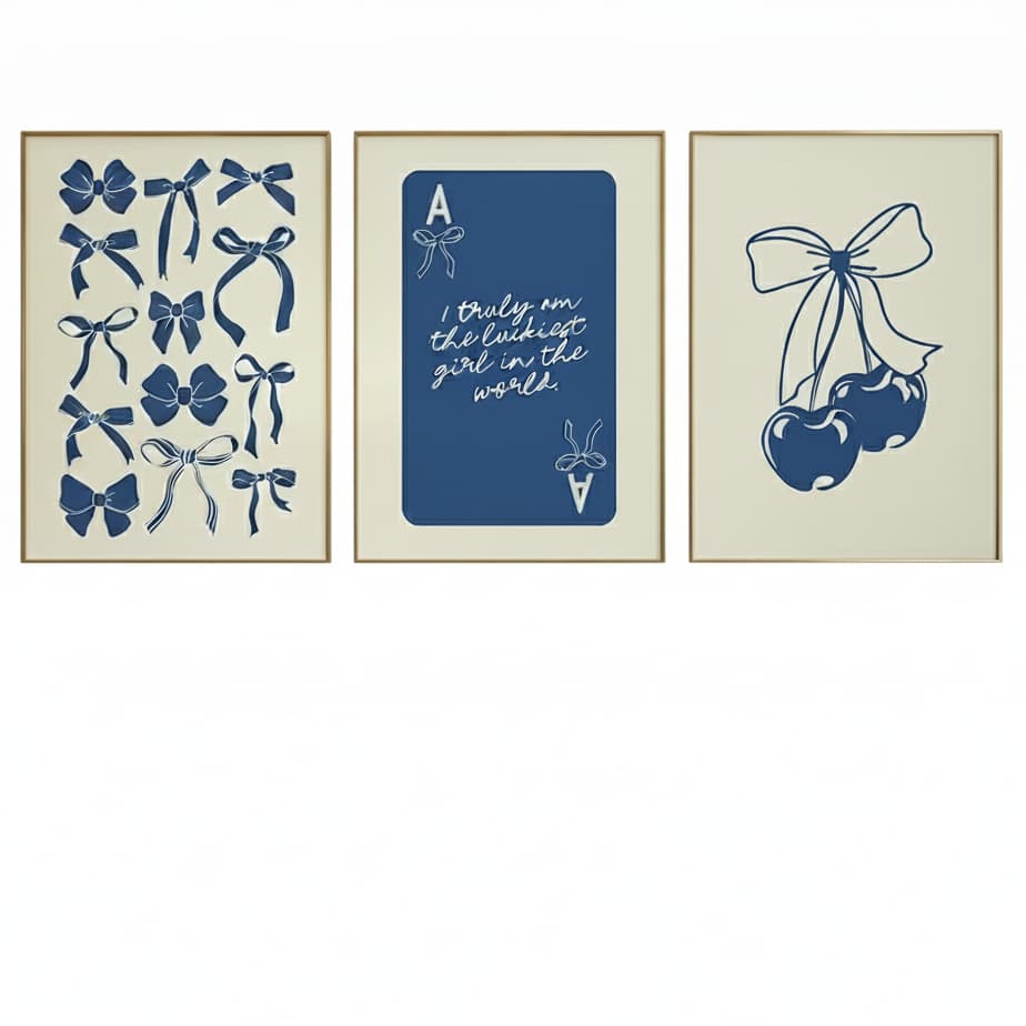 Quadros decorativos laços e cereja (3 peças de 40x60 cm)