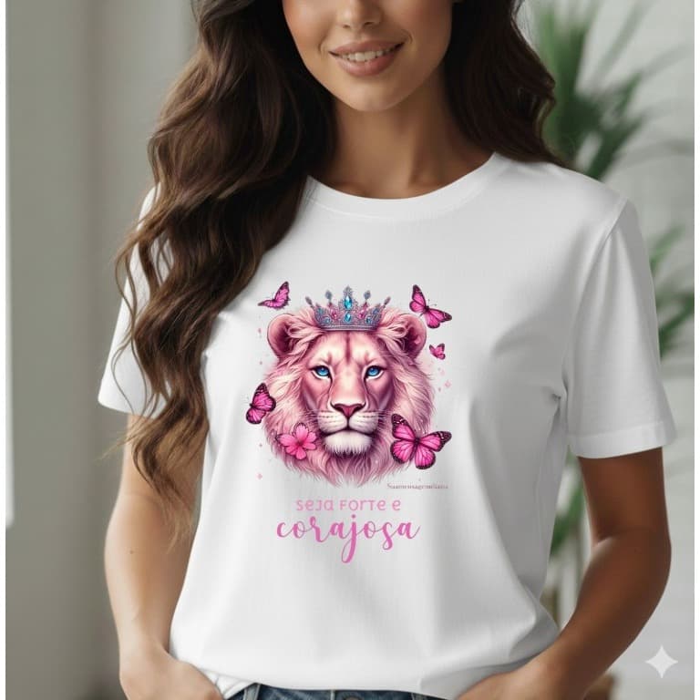 Camiseta Feminina Estampada Seja Forte e Corajosa T- Shirt 100% Algodão Blusa Evangélica Gospel Casual