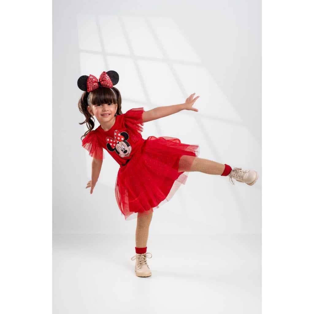Fantasia Infantil Minnie Vermelha Com Tiara Orelhinha