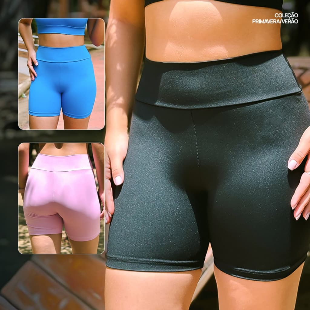 Short Fitness Linha Luxo Poliamida Cintura Alta Sem Transparência Academia Bermuda Básico Feminino