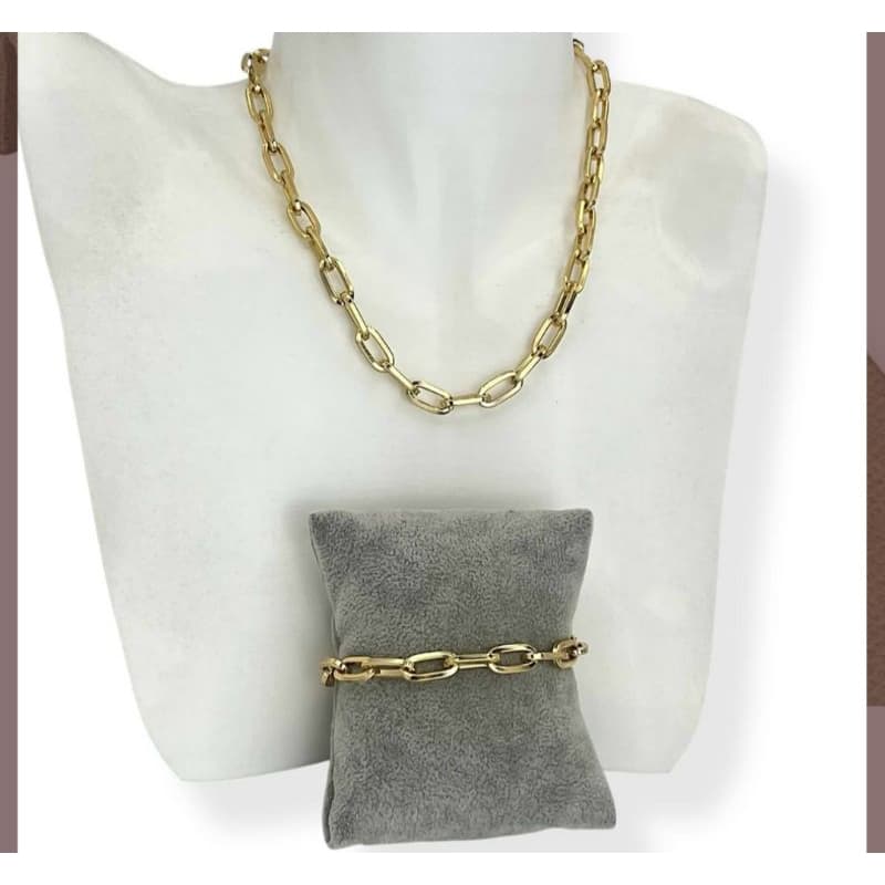 Conjunto Kit Colar e Pulseira Mini Elos Tendência  Banhado a Ouro 18k