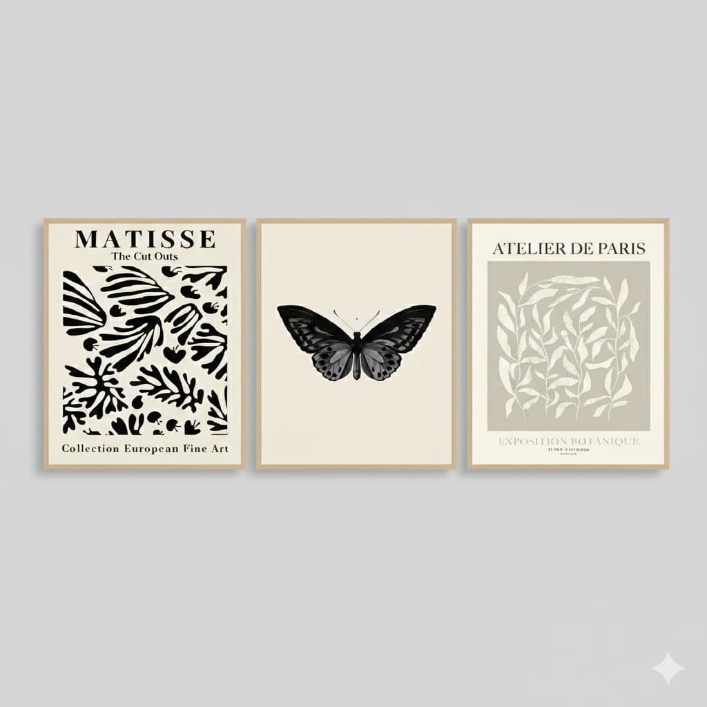 Quadros decorativos Ilustrações preto e branco (3 peças)