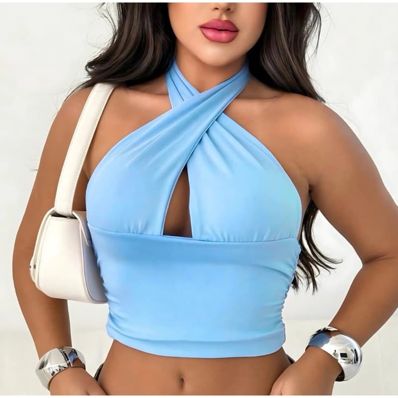 Blusa Cropped Com Amarraçao Multi forma Top Femino Decote costas aberta multi amarração