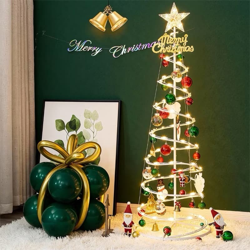Árvore de Natal LED de 1,80m Papai Noel bengala pequena sinosdouradoseoutras decorações suspensas