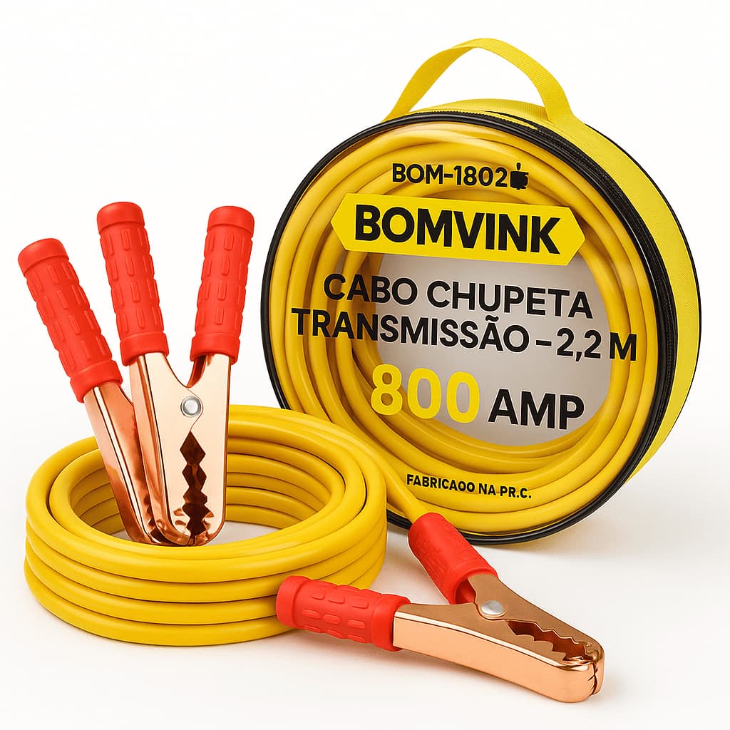 Cabo Chupeta BOMVINK 800A 2,2 m – Kit Transmissão de Bateria c/ Bolsa | Amarelo