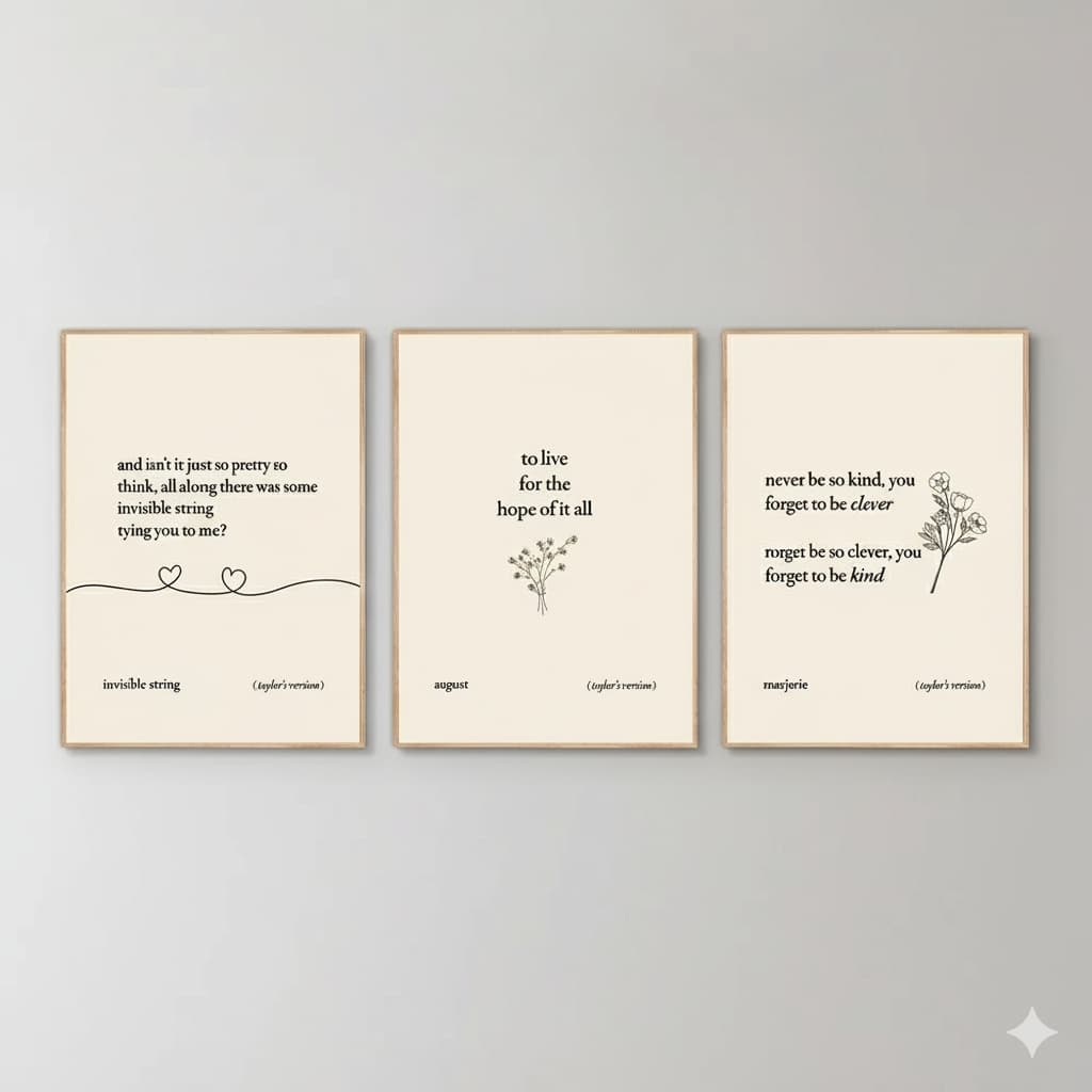 Quadros decorativos Cordas Invisíveis, Taylor Swift versão bege ( 3 peças 40x60)