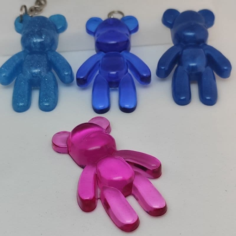 ​Chaveiro Urso Resina Transparente Glitter Ursinho Estilo Bearbrick Kawaii Fofo Várias Cores
