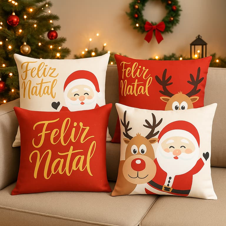 Kit 4 Almofadas Natalinas Decoração Sala Natal Decoração Casa e Enfeites de Natal