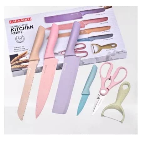 Kit Conjunto de Facas Coloridas 6 Pç Aço Inoxidável Premium Preciso Churrasco Cozinha Profissional