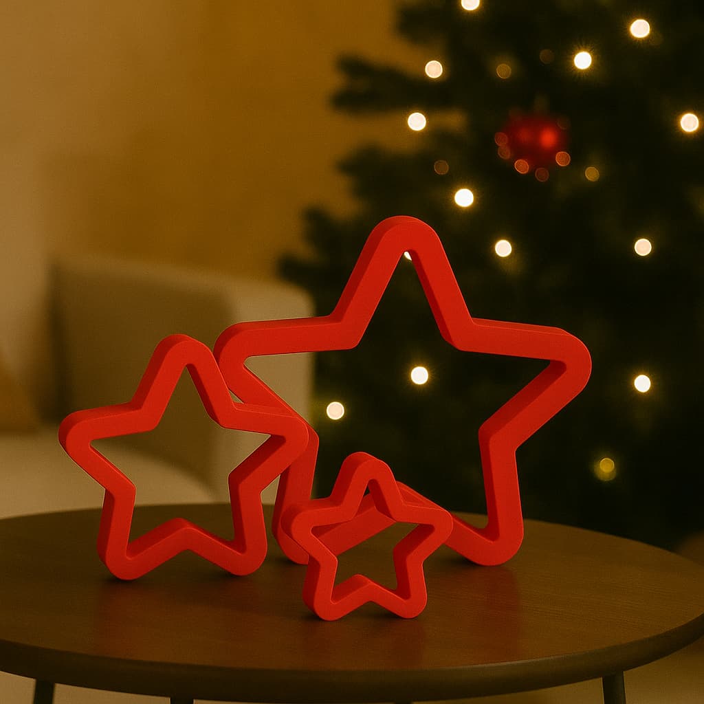 Kit 3 Estrelas Decorativas Natalinas – Enfeite Moderno para Sala, Mesa e Árvore de Natal, arte