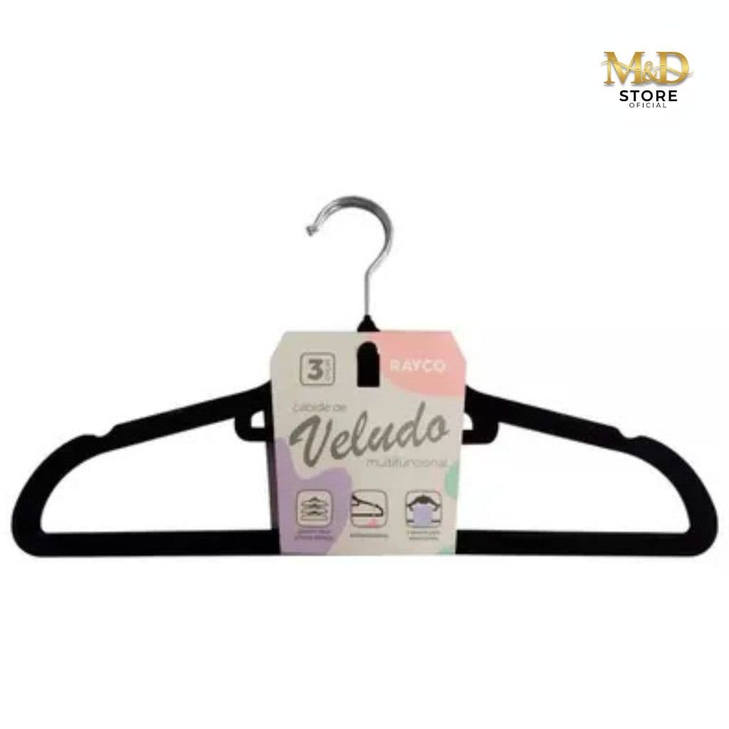 Kit 3 Cabides de Veludo Antideslizante | Para Roupas Finas | Ideal p/ Closet, Quarto ou Lavanderia