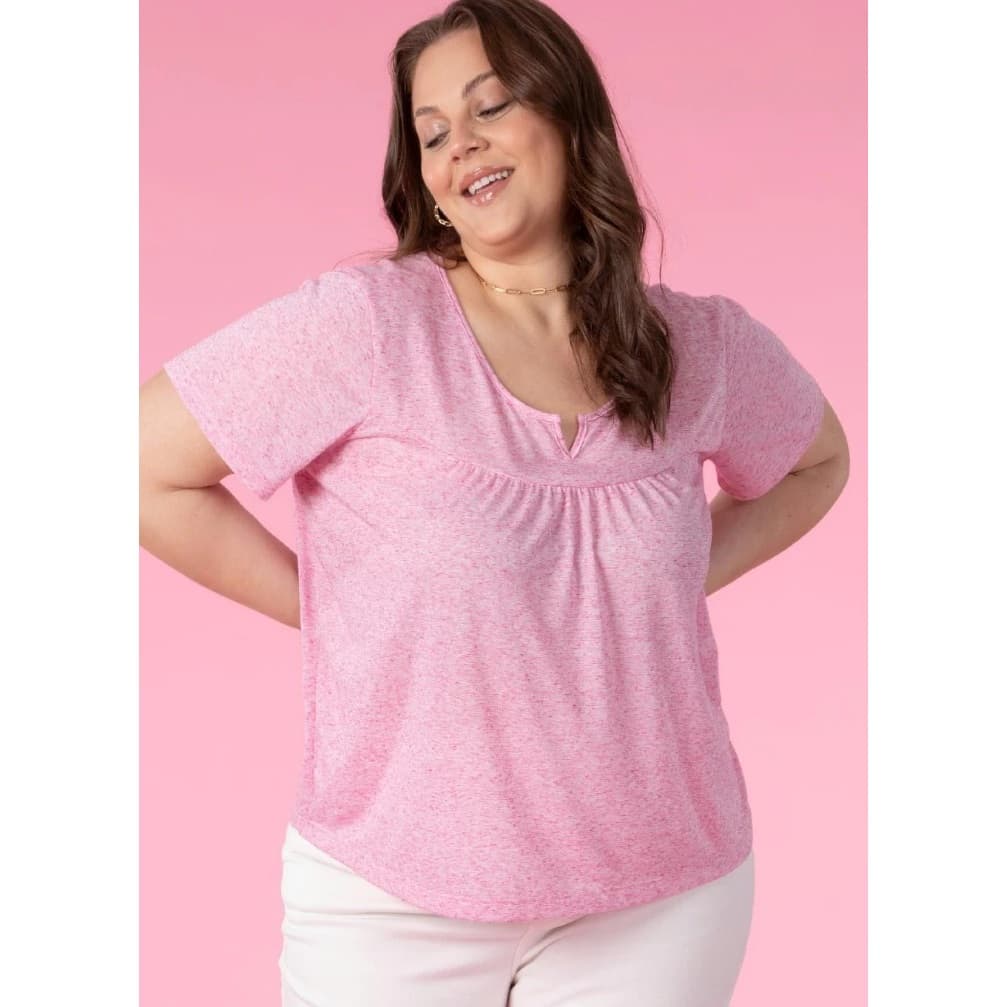 Blusa Quintess Plus Size Rosa Soltinha com Franzido