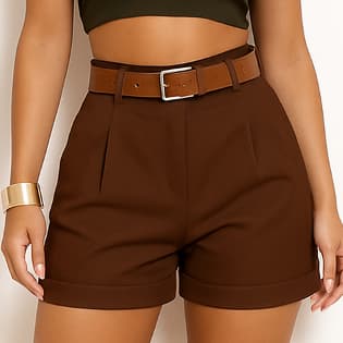 Short Feminino Alfaiataria Com Cinto Cintura alta