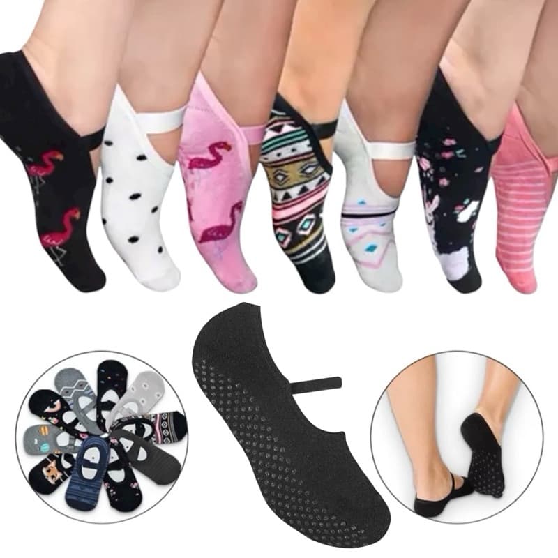 Kit 6 Pares Meia Sapatilha Antiderrapante Pilates Yoga Feminina Original
