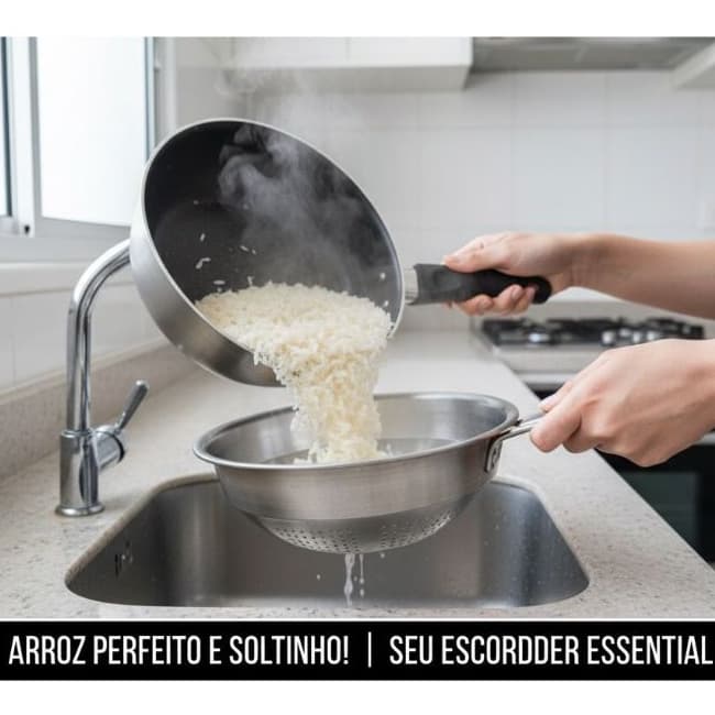 Escorredor de Arroz aluminio Lava Alimentos Fruta Legumes Verduras e Saladas Cozinha