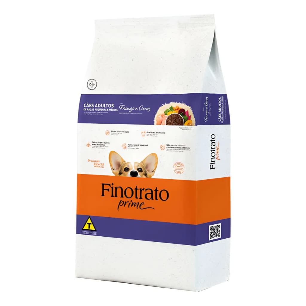 Ração Finotrato Prime Frango e Arroz Cães Adultos De Raças Pequenas e Médias 10,1kg