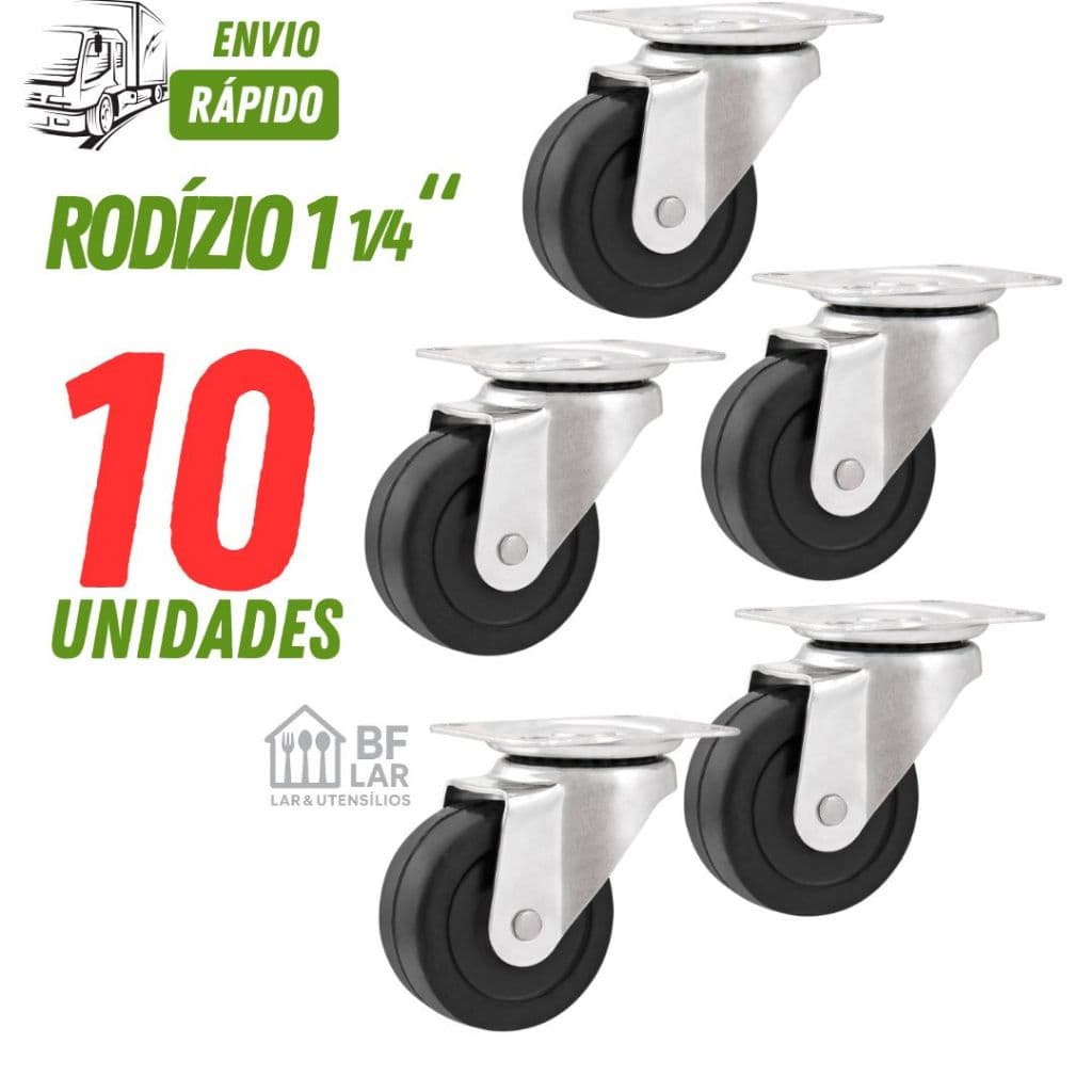 Rodízios 1/4"  32mm com 10 peças Giratório Preto altas Cargas Resistente Silencioso não Risca o Chão