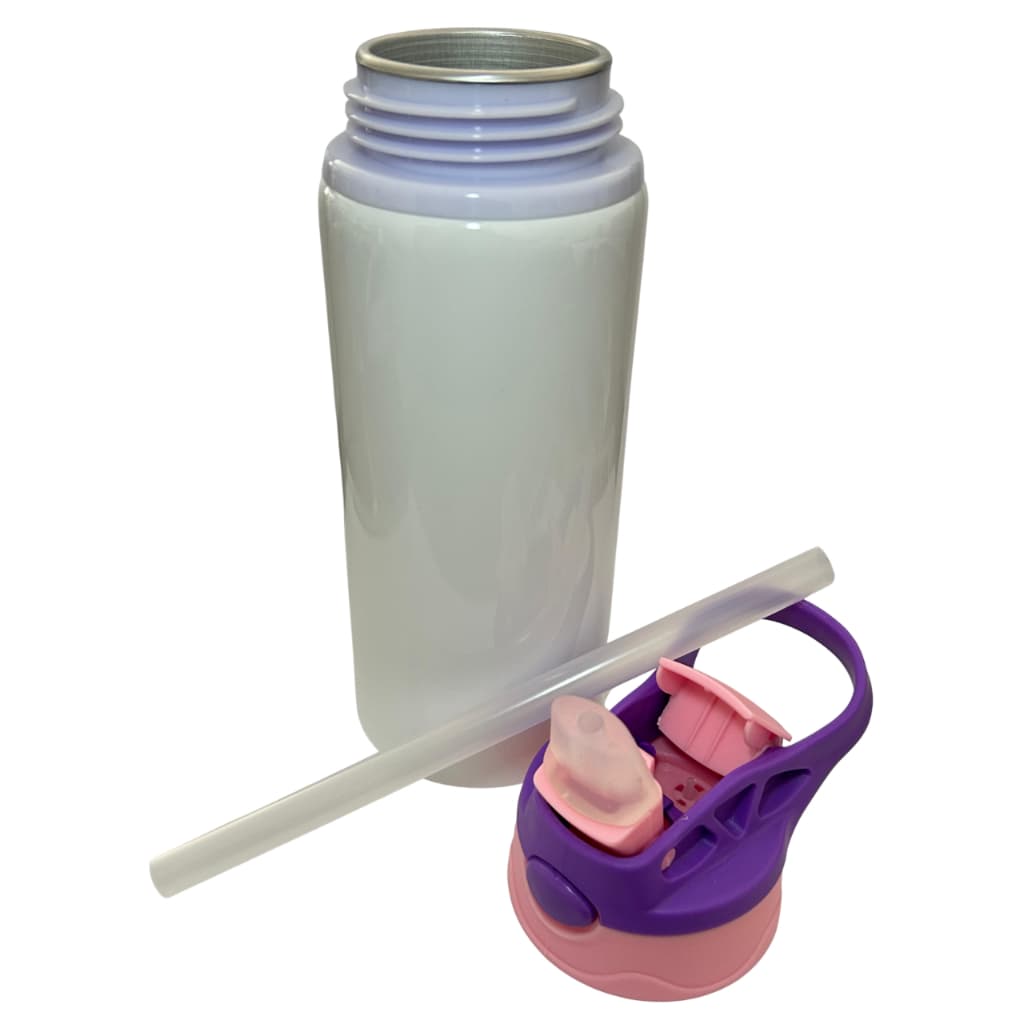 Squeeze de Alumínio Branco Infantil com Bico Automático, Tampa Verde e Alça Azul P Sublimação 500ml