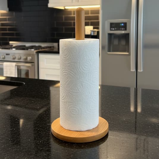 Porta Papel Toalha Mesa Bambu Suporte Para Cozinha 14x26cm
