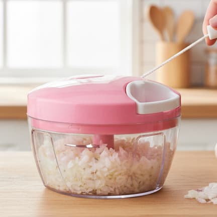 Triturador Processador Manual de Alimentos Rosa com 3 lâminas 500ml