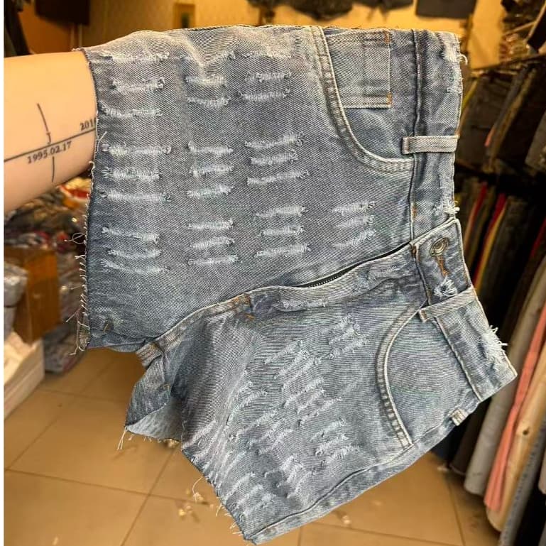 Shorts Jeans laser cintura alto Short rasgada Femininos