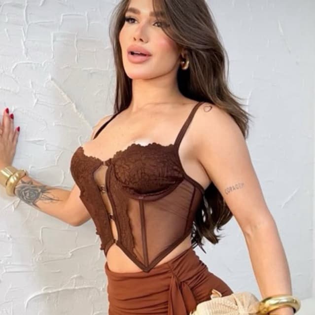 Cropped Corset íris Com fecho Tule Renda Corselete Da Moda