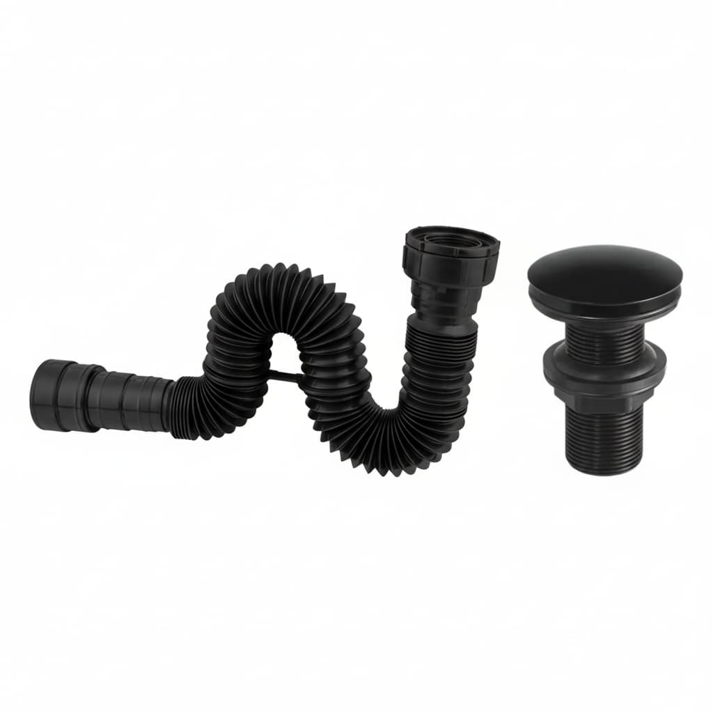 Kit Banheiro Válvula 7/8 Lavatório + Sifao Universal Extensível Preto