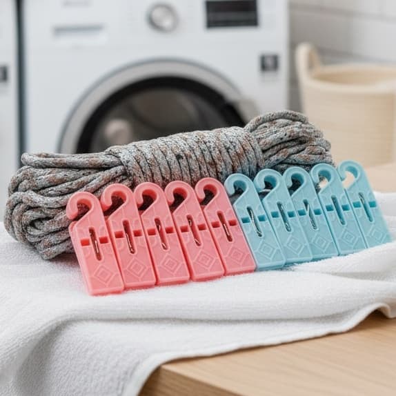 Kit Lavanderia com Varal 10m + 10 Prendedores de Roupas em Plástico Resistente