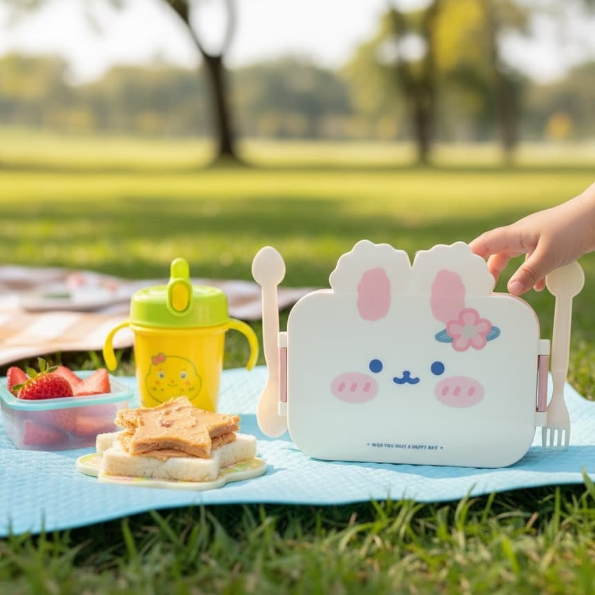 Marmita Hermética com Divisória e trava Lancheira Pote para Lanche Infantil coelhinho