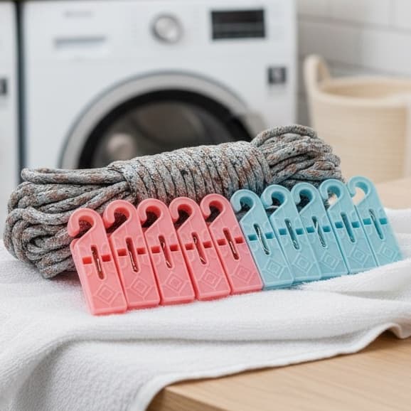 Kit Lavanderia com Varal 10m + 10 Prendedores de Roupas em Plástico