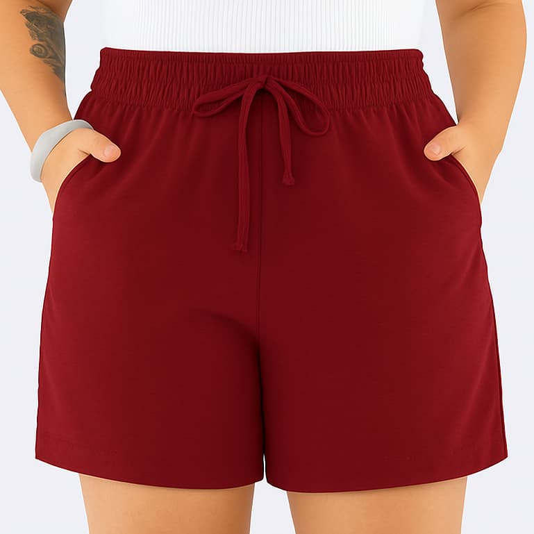 Short Bermuda Feminina Plus Size Malha Crepe Duna com Bolsos – Confortável • 42 ao 52