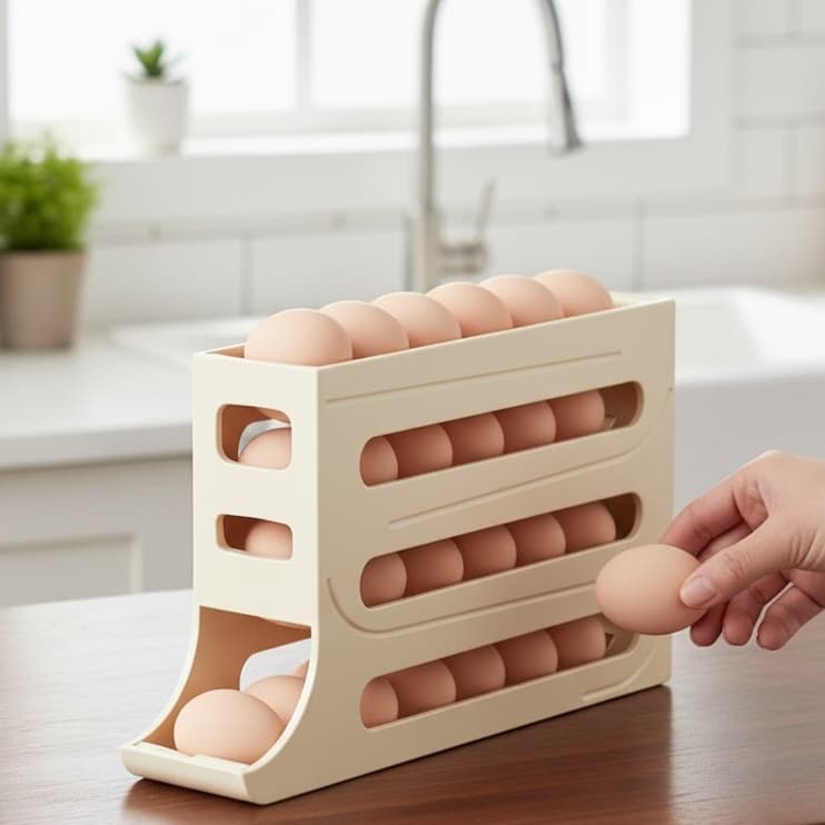 Suporte para Ovos Rolante Dispenser com 4 Camadas para Geladeira cor Beje