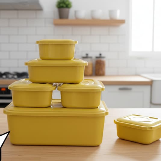 Conjunto Kit de Potes plasticos vasilias Retangulares 5 peças Amarela