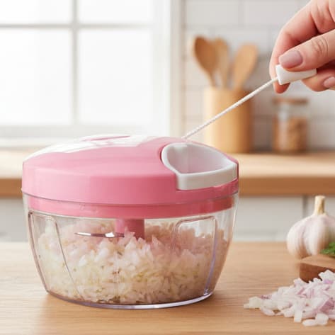 Triturador Processador Manual de Alimentos Rosa com 3 lâminas 500ml