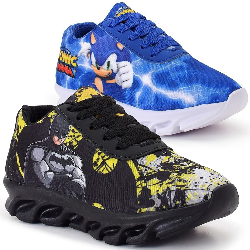 Kit 2 Tênis Infantil Menino Batman e Sonic Super Confortável e Leve All Kids