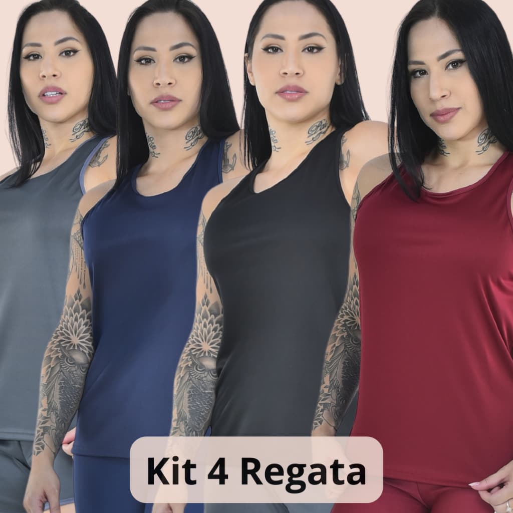 Kit 4 Regata Feminina Dry Fit Academia Fitness Alça Larga Confortável Leve Respirável Esportiva