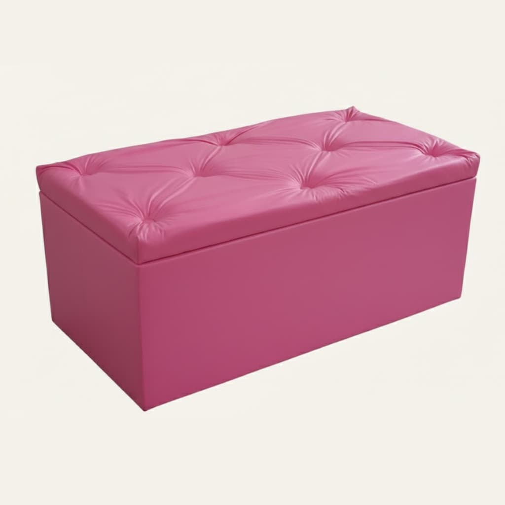 Puff Baú Organizador Corino Rosa 90x40x48 Assento Quarto Sala