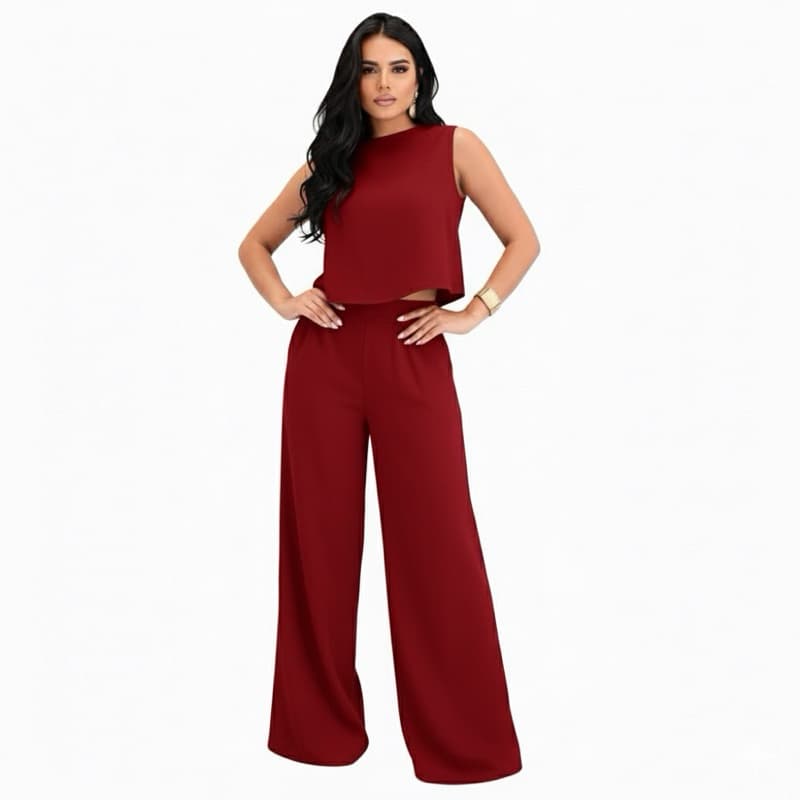 Conjunto Feminino de Blusa e Calça Pantalona de linho Casual Elegante