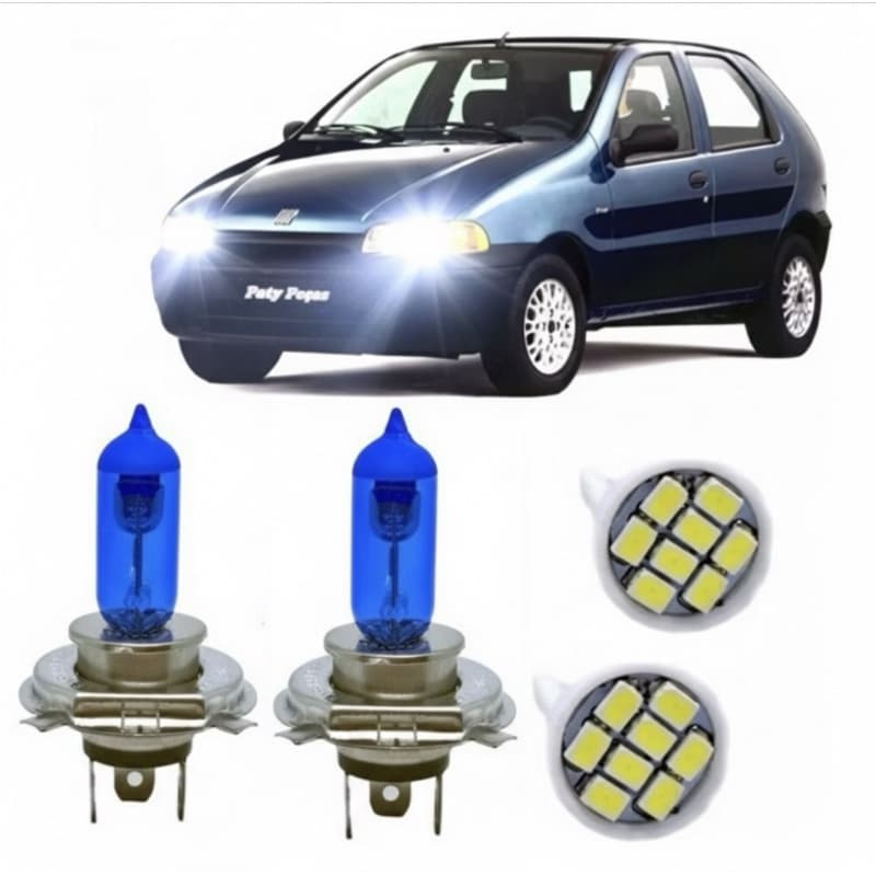 Kit Lampada Super Branca Palio G1 Farol Alto/ Baixo farol H4