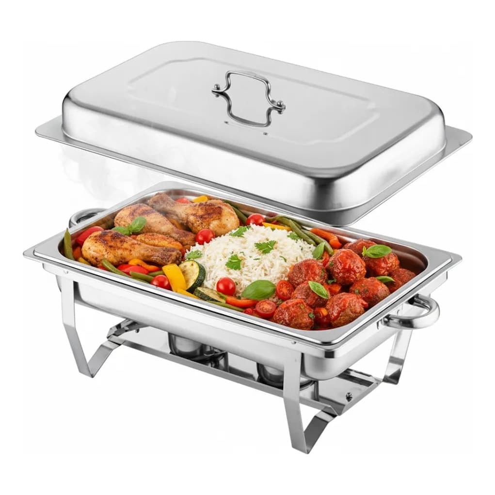 Rechaud Aço Inox Retangular 12 L Banho Maria Quente E Frio Buffet Restaurante